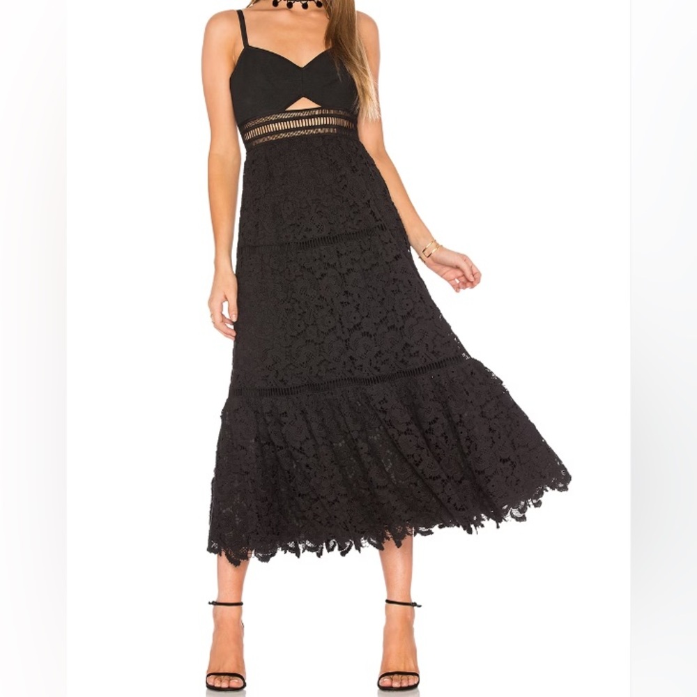 Black Lace Cut Out Dress by Rebecca Taylor | Size 6 | Midi Length
